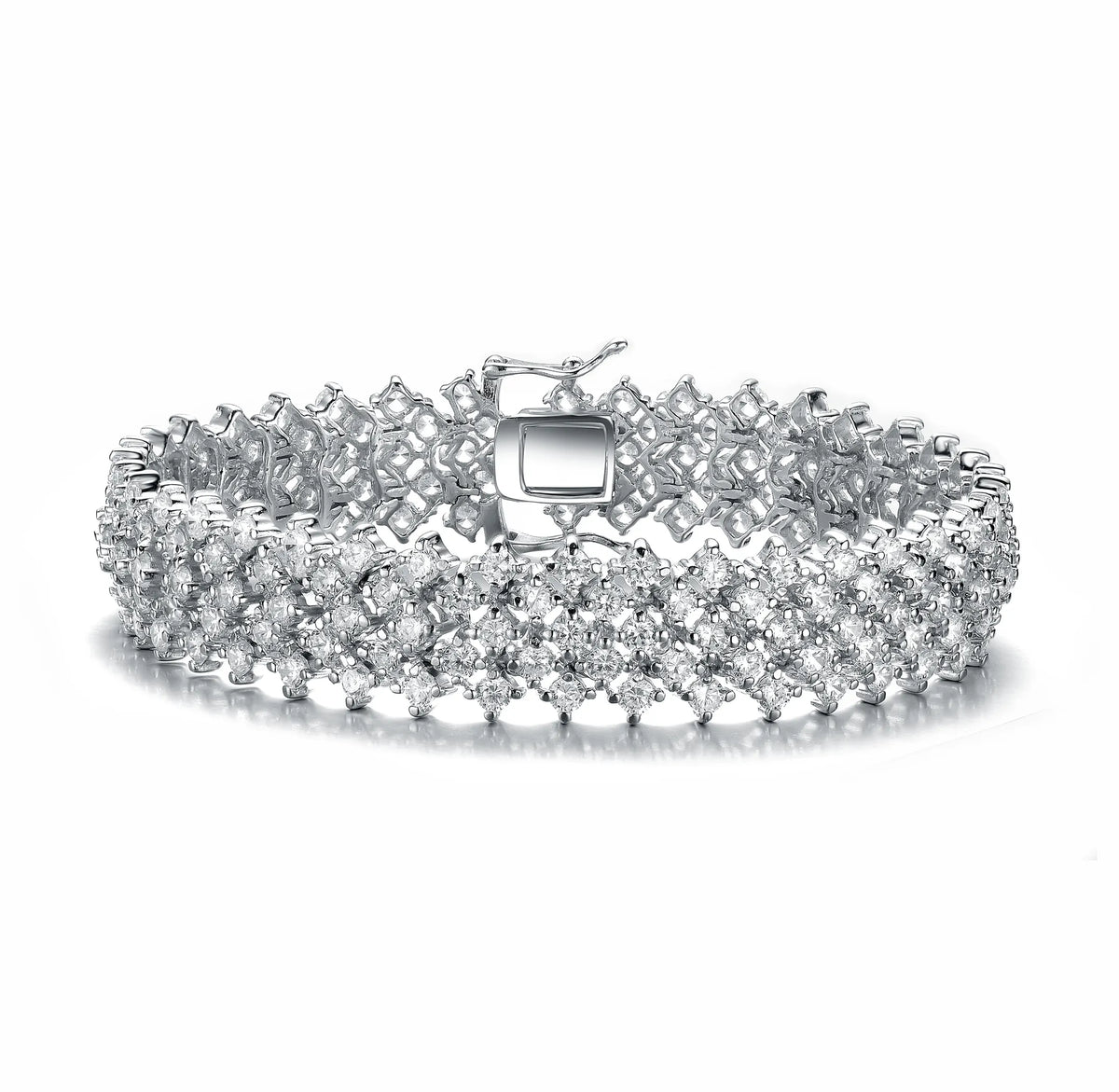 Collette Z Sterling Silver with Rhodium Plated Clear Round Cubic Zirconia 5 Row Tennis Bracelet