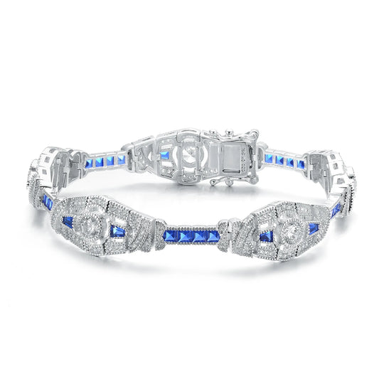 Collette Z Sterling Silver Round and Princess Cubic Zirconia Square Link Bracelet