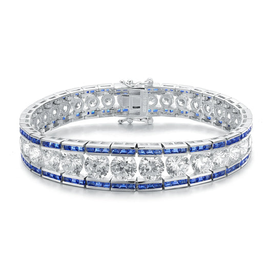 Collette Z Sterling Silver Round and Baguette Cubic Zirconia Link Bracelet