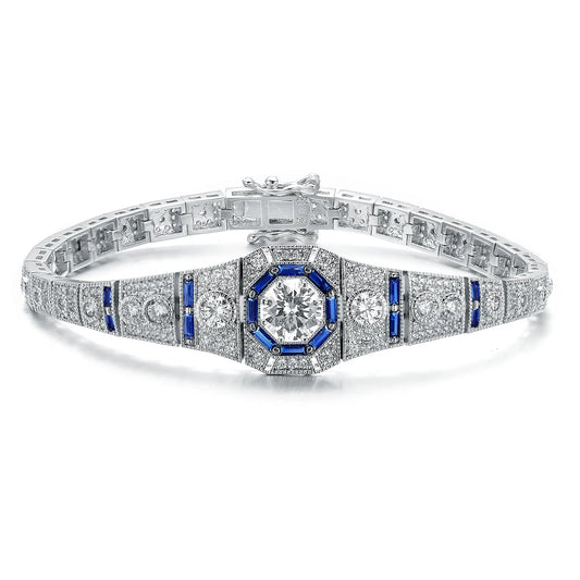 Collette Z Sterling Silver Clear Round and Colored Baguette Cubic Zirconia Link Bracelet