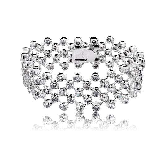 Collette Z Sterling Silver Cubic Zirconia Elegant Wide Cuff Bracelet