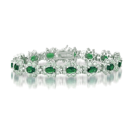 Collette Z Sterling Silver Green and White Cubic Zirconia Flower Bracelet