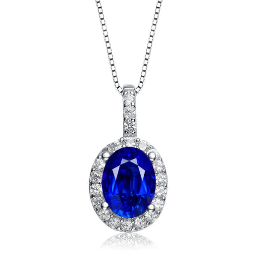 Collette Z Sterling Silver Genuine Sapphire Cubic Zirconia Oval Necklace