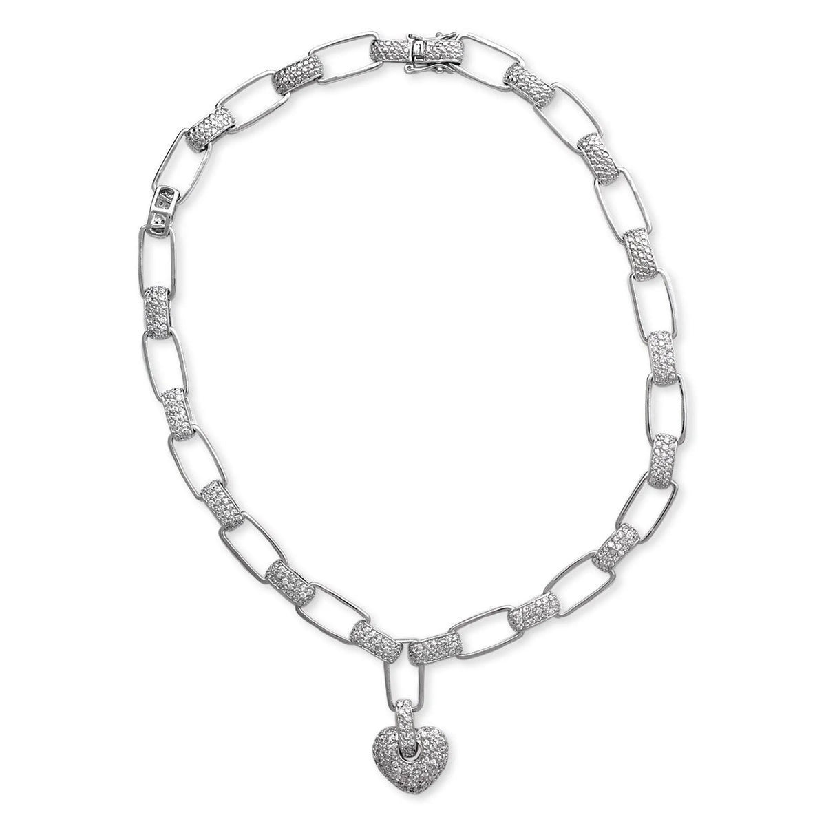 Collette Z Sterling Silver Clear Cubic Zirconia Heart Lock Necklace
