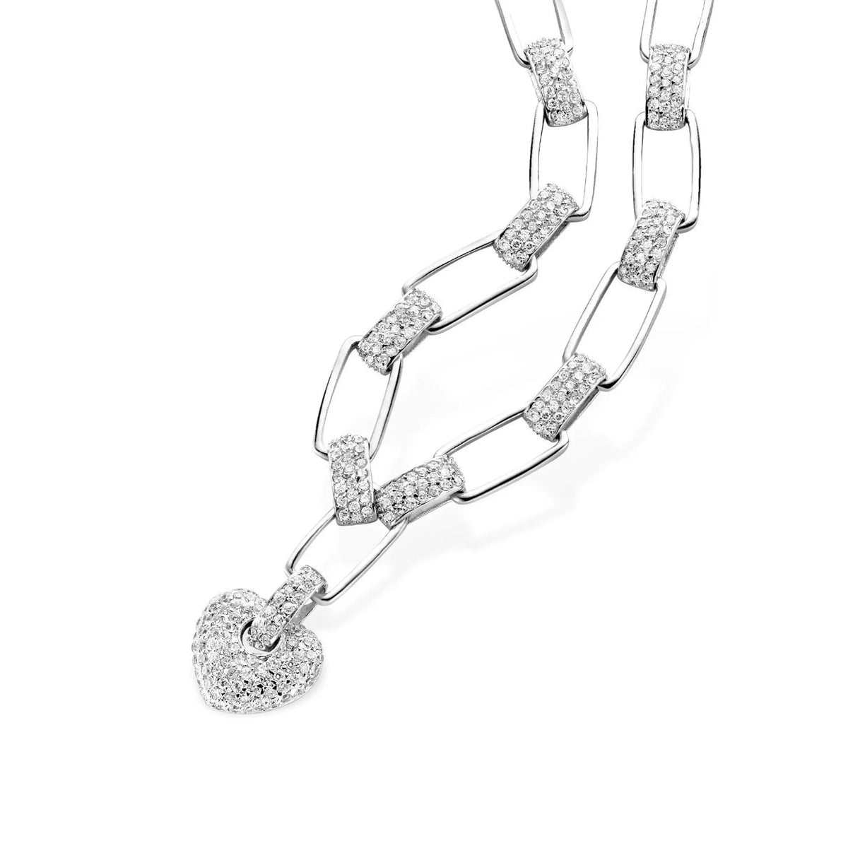 Collette Z Sterling Silver Clear Cubic Zirconia Heart Lock Necklace