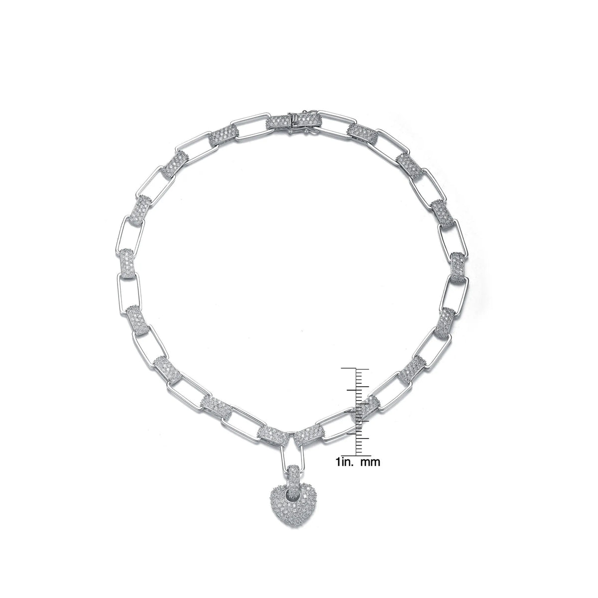 Collette Z Sterling Silver Clear Cubic Zirconia Heart Lock Necklace