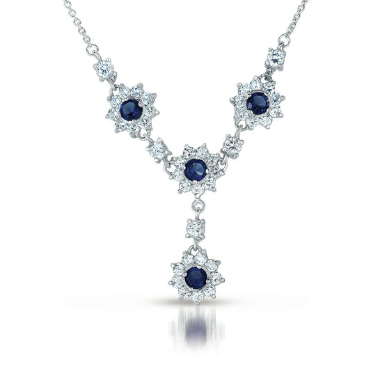 Collette Z Sterling Silver Clear Blue Cubic Zirconia Sunburst Necklace