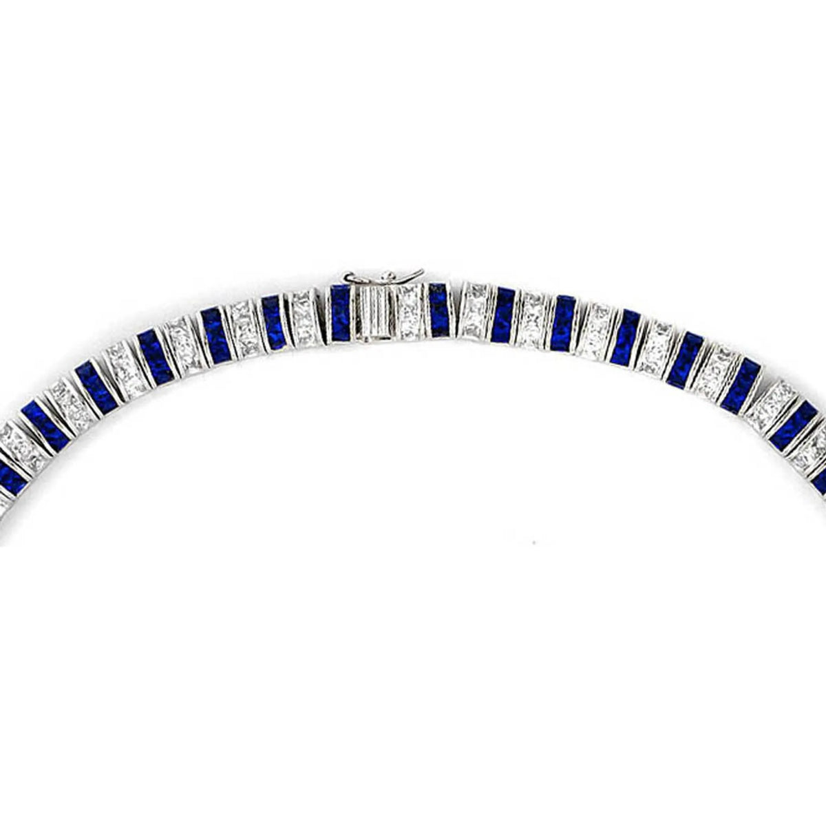 Collette Z Sterling Silver Clear and Blue Cubic Zirconia Stripe Necklace