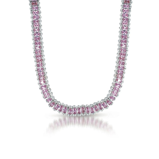 Collette Z Sterling Silver Pink Cubic Zirconia Wide Necklace