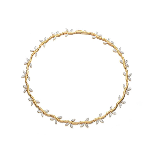 Collette Z Gold Plated Cubic Zirconia Silver Leaf Necklace