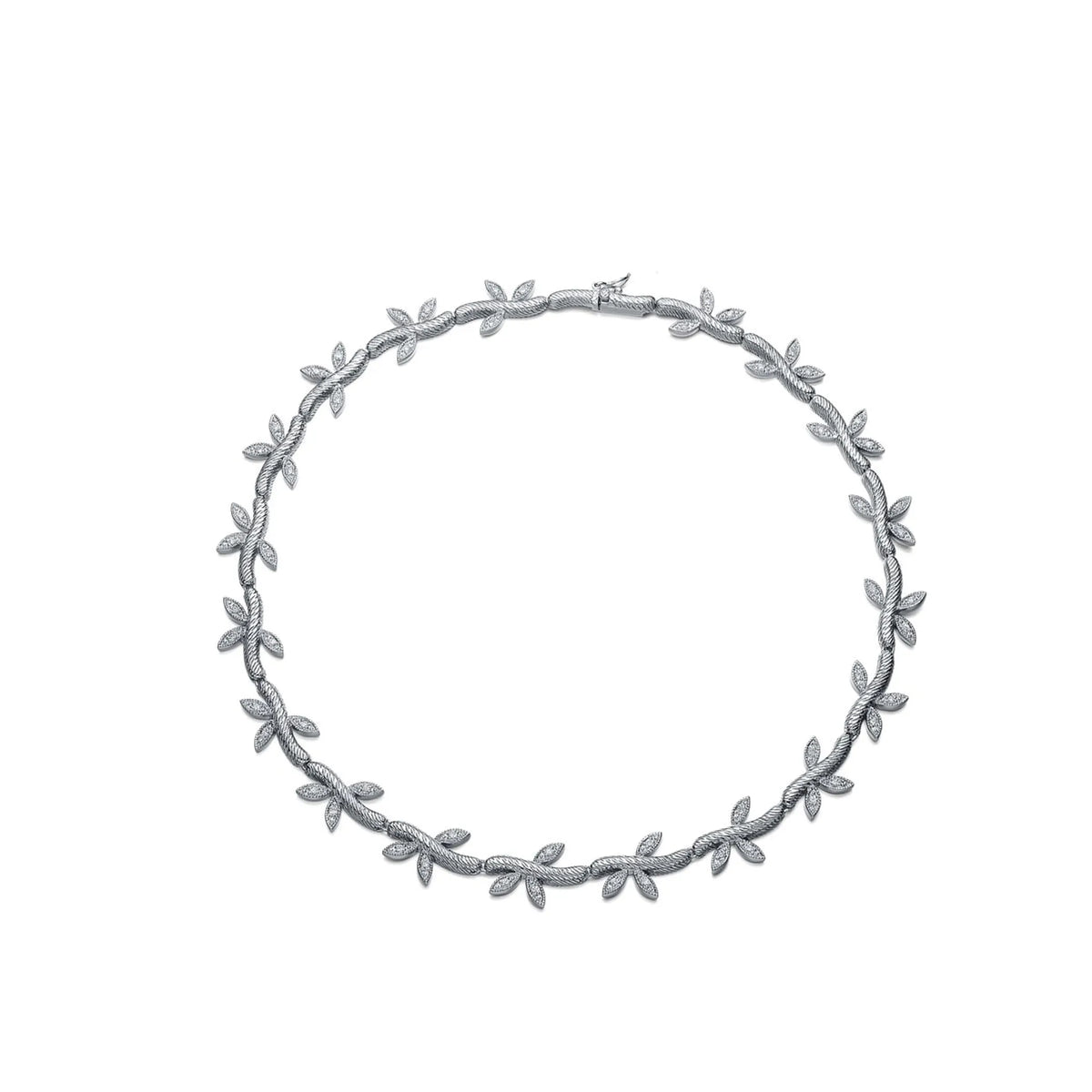 Collette Z Sterling Silver Cubic Zirconia Silver Leaf Necklace