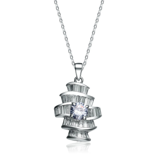 Collette Z Sterling Silver Clear and Light Blue Cubic Zirconia Solitaire Necklace