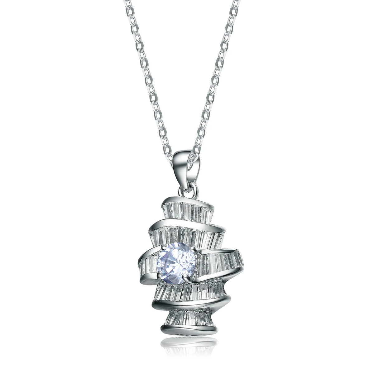 Collette Z Sterling Silver Clear and Light Blue Cubic Zirconia Solitaire Necklace