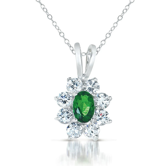 Collette Z Sterling Silver Green Cubic Zirconia Flower Shape Necklace