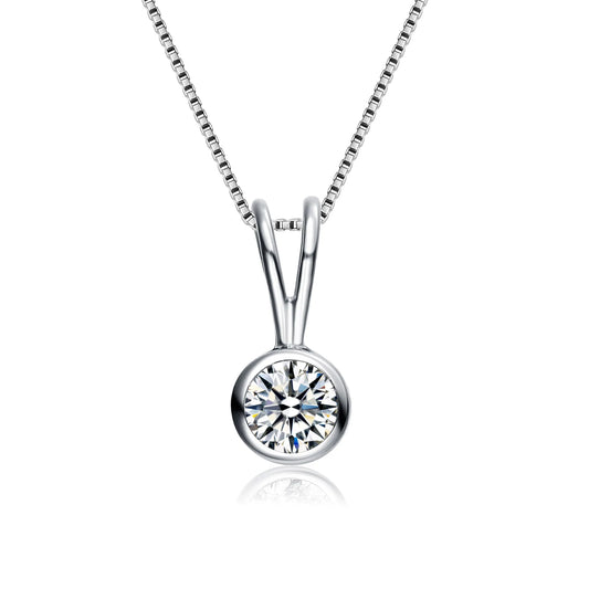 Collette Z Sterling Silver Cubic Zirconia Circle Solitaire Necklace