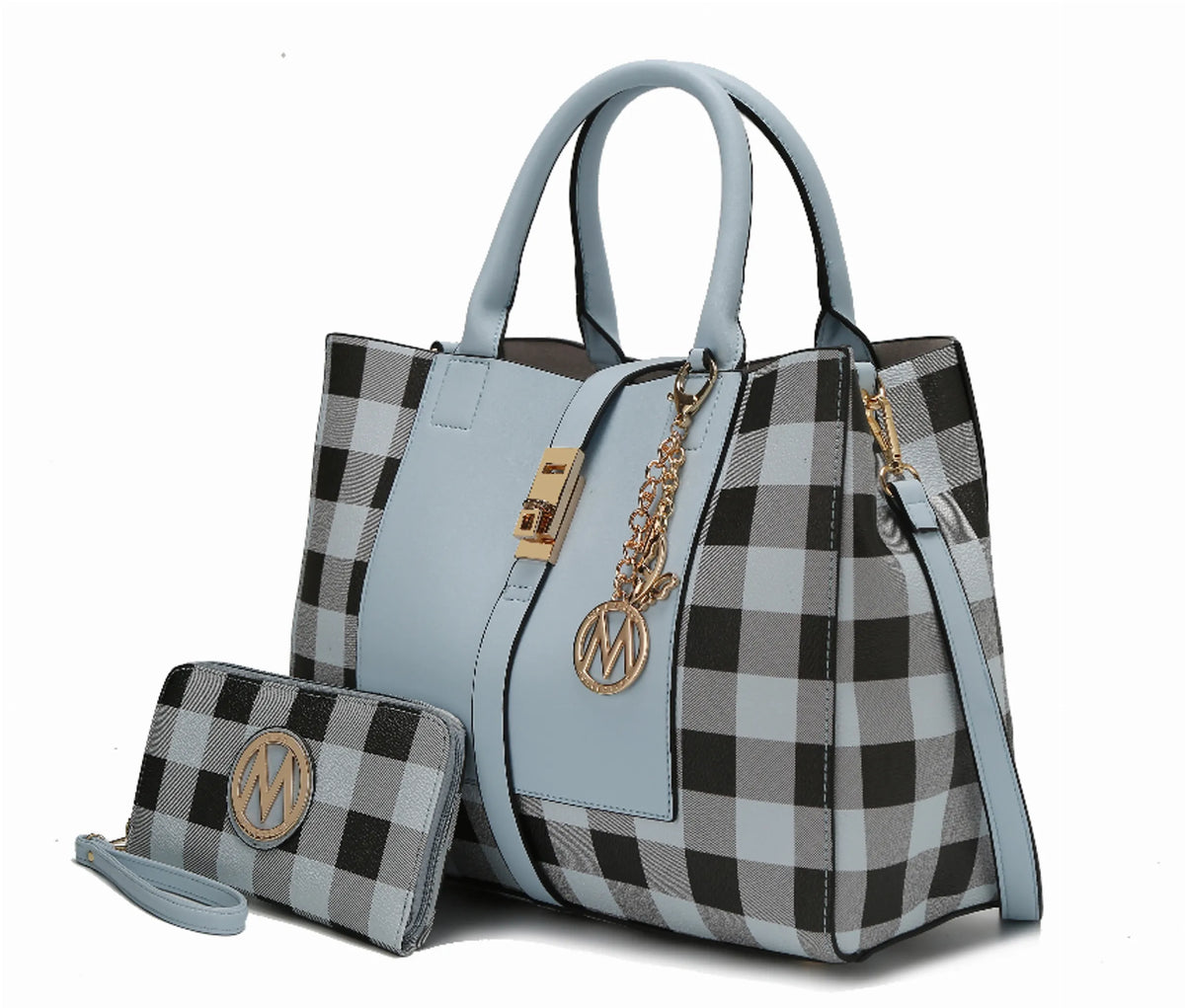 Yuliana Checkered Satchel Bag with Wallet