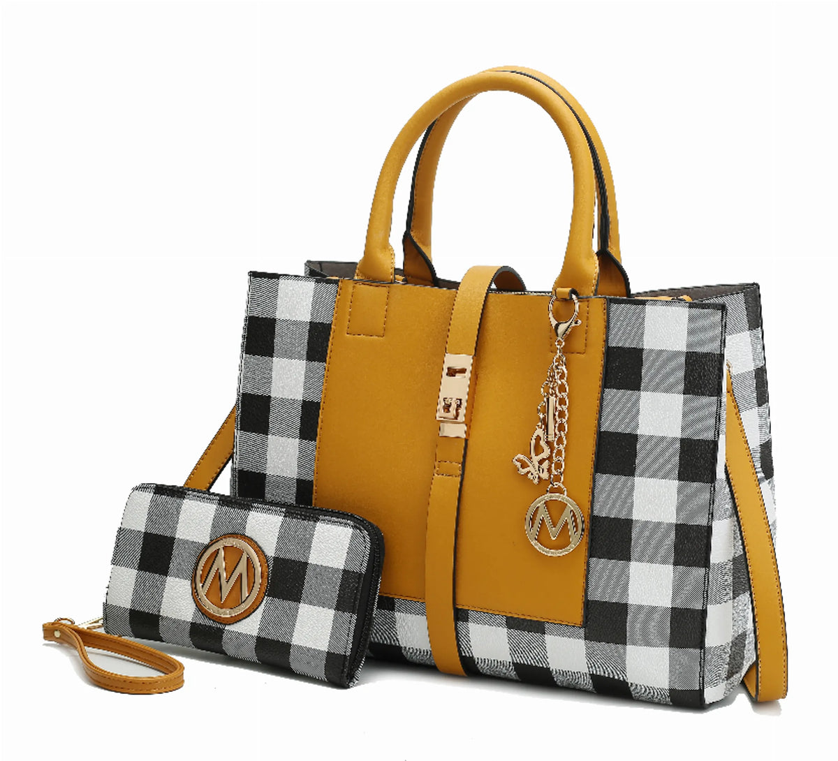 Yuliana Checkered Satchel Bag with Wallet