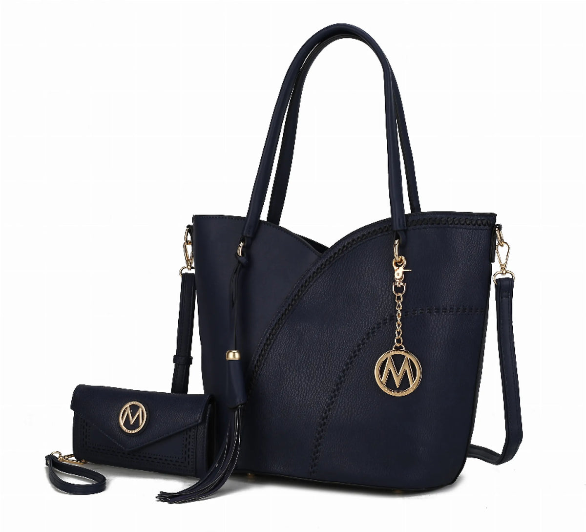 Imogene Two-tone Whip Stitches Vegan Leather Women's Shoulder bag with Wallet