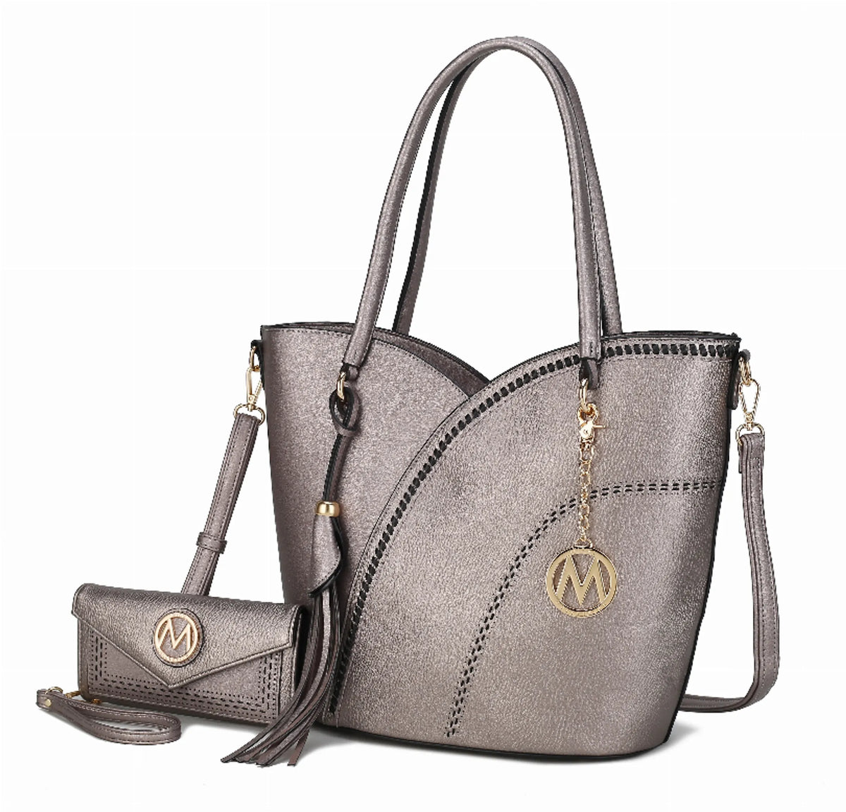 Imogene Two-tone Whip Stitches Vegan Leather Women's Shoulder bag with Wallet