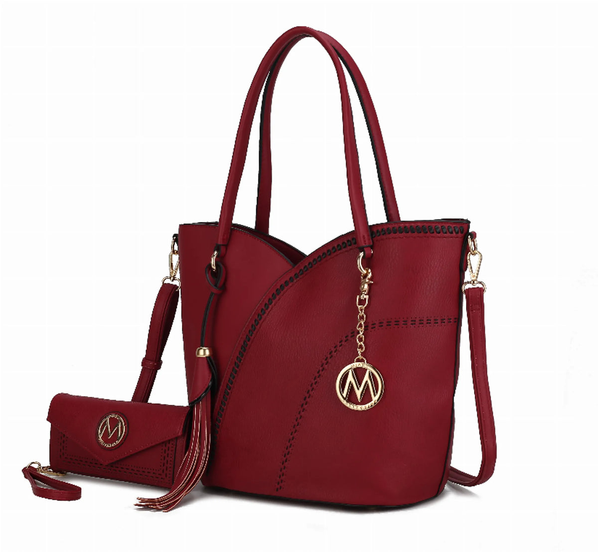 Imogene Two-tone Whip Stitches Vegan Leather Women's Shoulder bag with Wallet