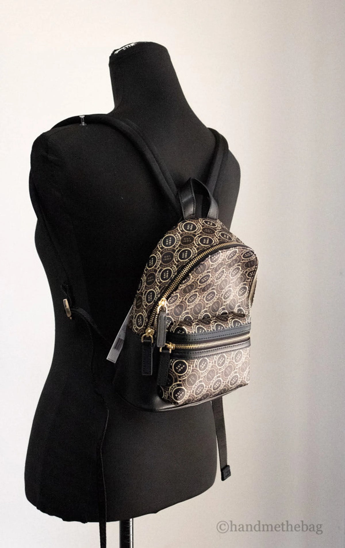 Marc Jacobs Signet Mini Black Logo Printed Leather Backpack