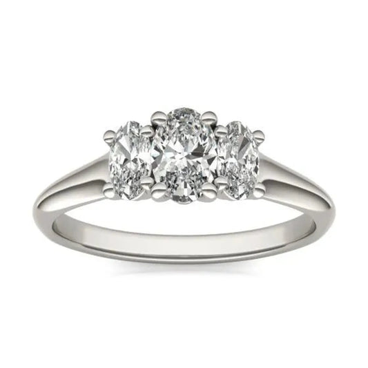 1 CTW Oval Lab Grown Diamond Three Stone Engagement Ring 14K White Gold (G-VS)