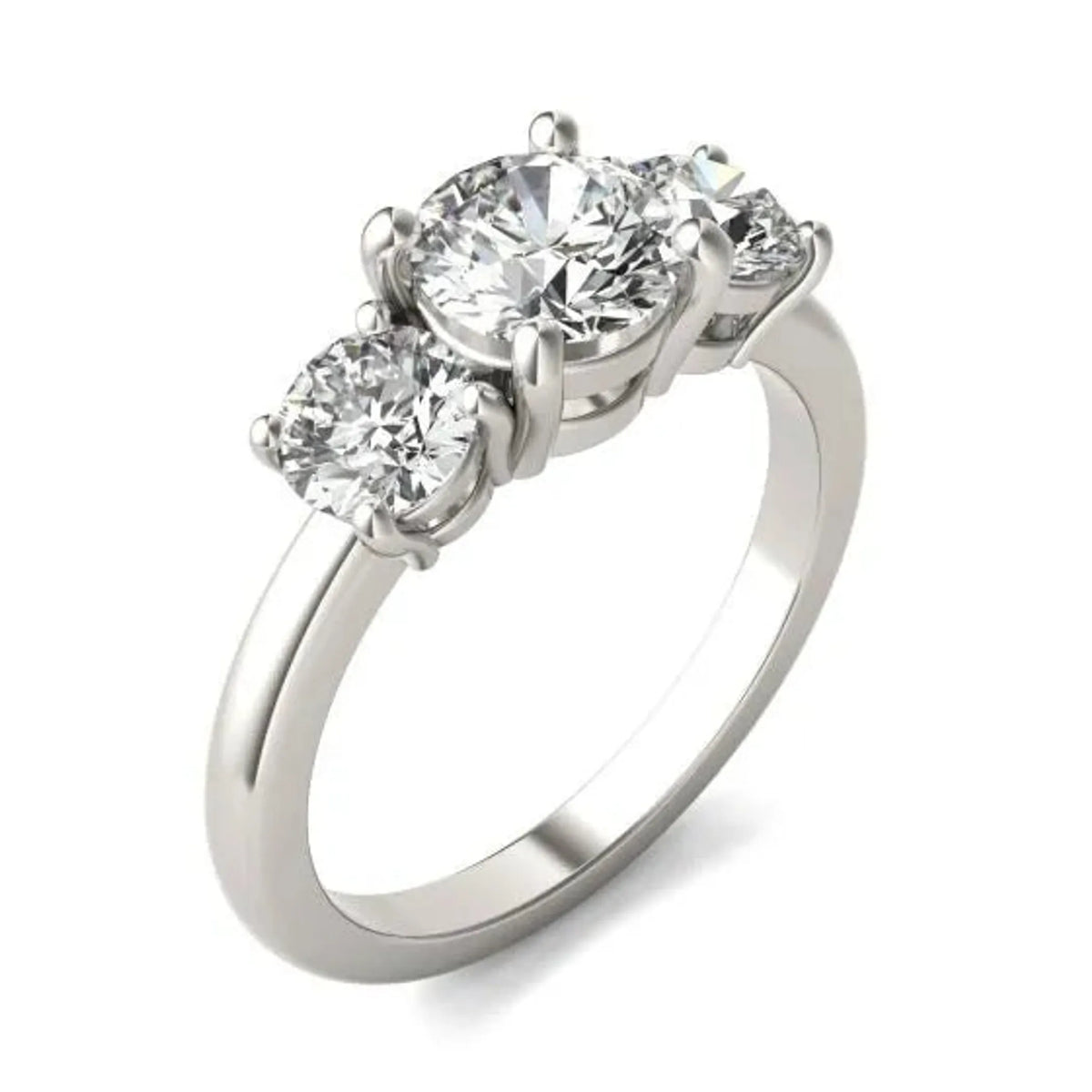 2 CTW Round Lab Grown Diamond Classic Three Stone Engagement Ring in 14K White Gold (G-VS)